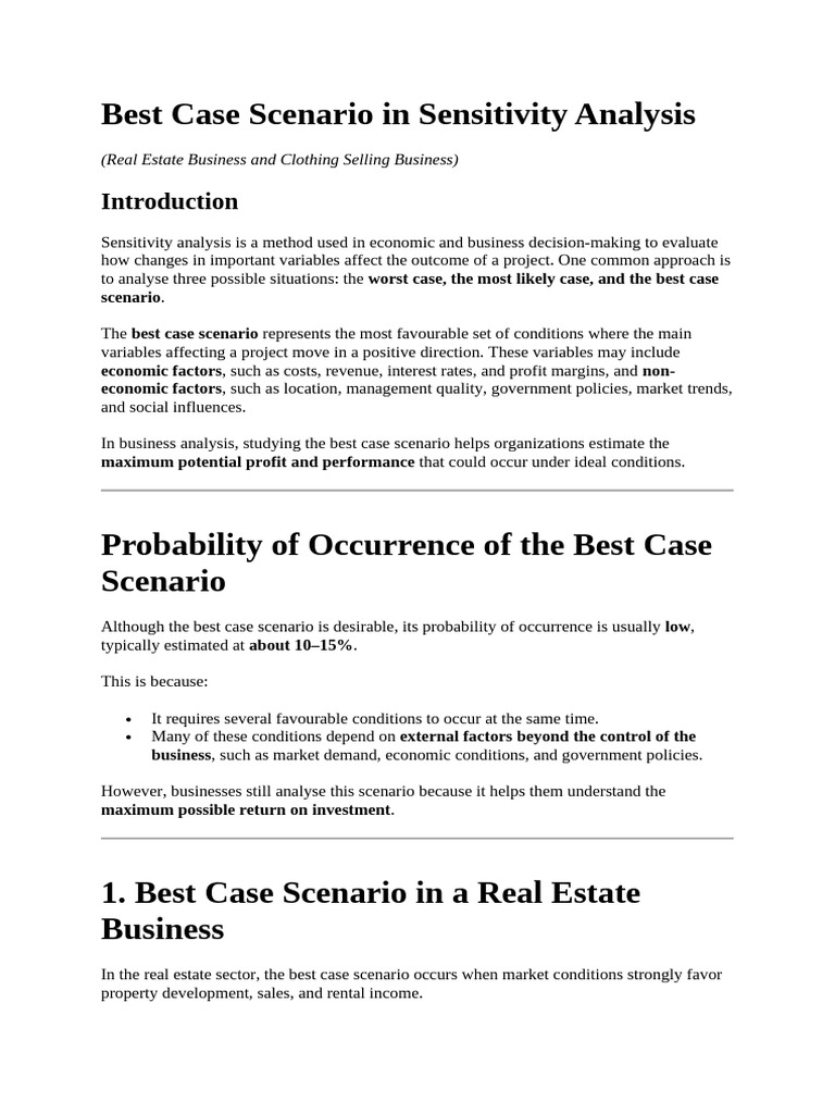 Best Case Scenario in Sensitivity Analysis | PDF | Demand | Profit ...