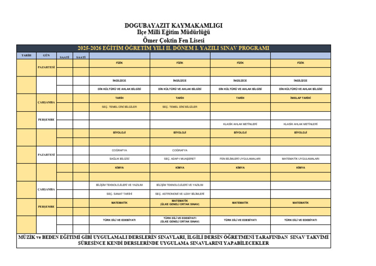 Ortak Sinav Programi | PDF