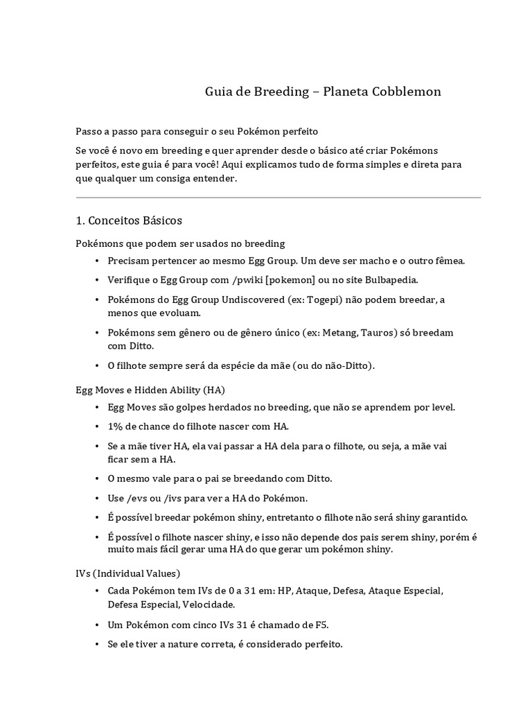 Guia de Breeding Planeta Cobblemon | PDF | Pokémon