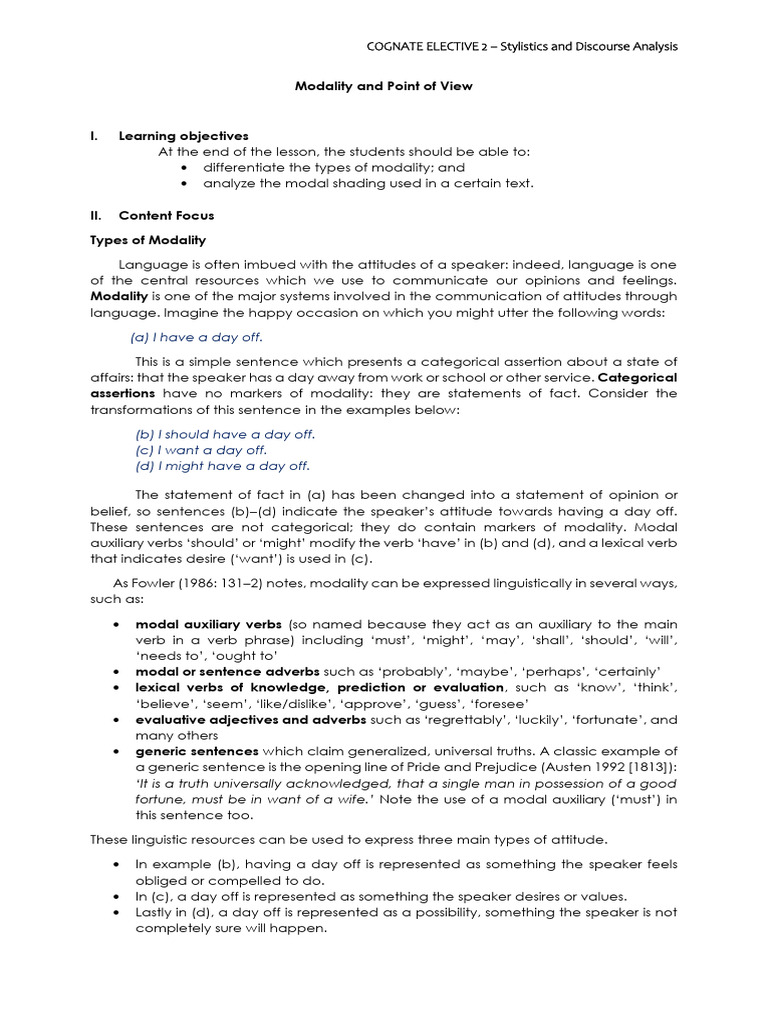 E. Modality and Point of View | PDF | Epistemology | Syntax