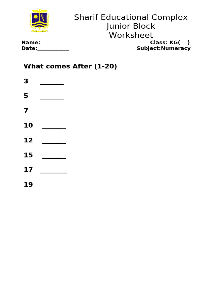 Numeracy WorkSheet For Kindergarten | PDF