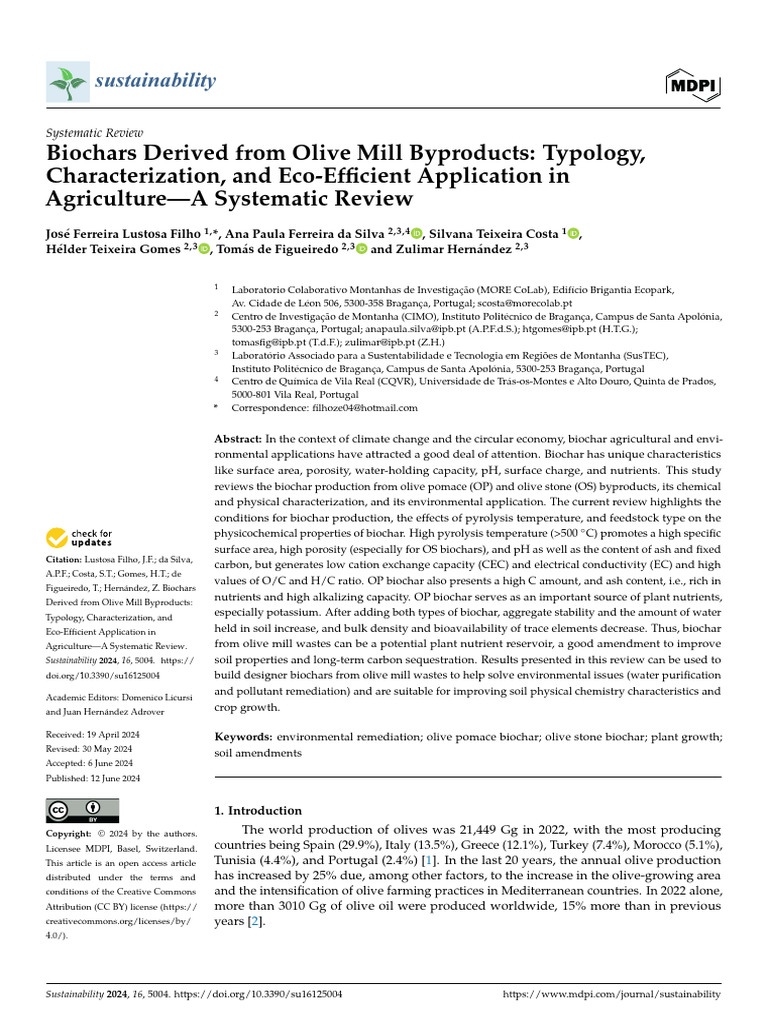 Biochars Derived From Olive Mill Byproducts | PDF | Soil | Pyrolysis
