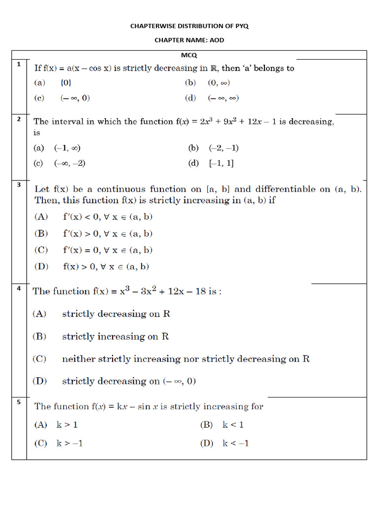 Chapterwise Distribution of Pyq Chapter Name: Aod MCQ 1 | PDF