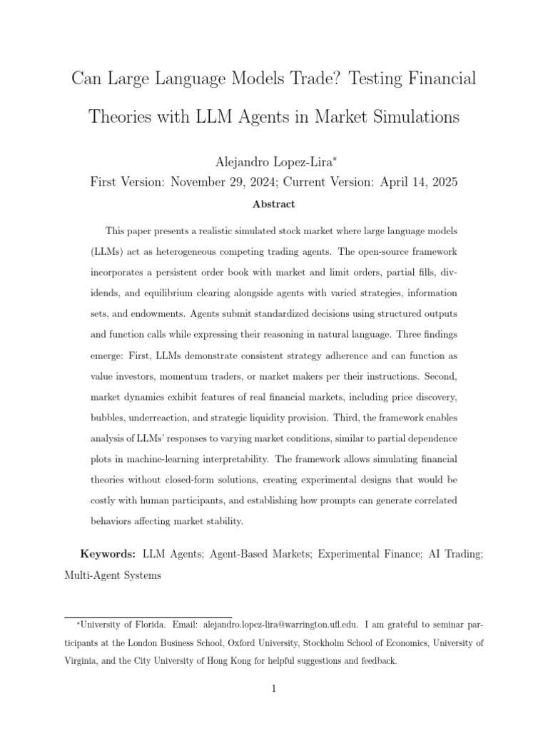Can Large Language Models Trade. AI Agents Competing in Stock Markets ...
