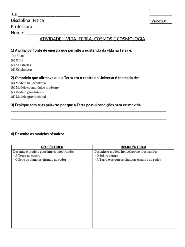 Atividade Avaliada de Fisica - 1 Ano Do Ensino Medio | PDF