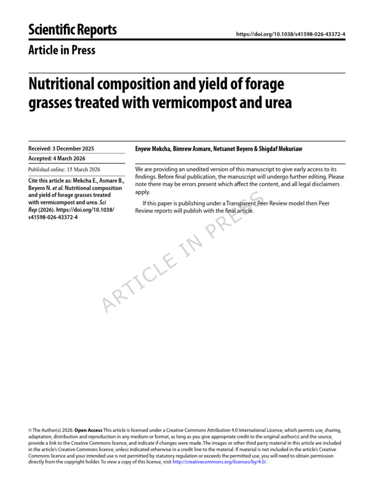 Nutritional Composition and Yield of Forage Grasses Treated With ...