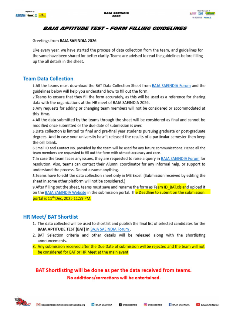 BSI26 BAT Form Filling Guidelines - 11th Dec | PDF | Engineering ...