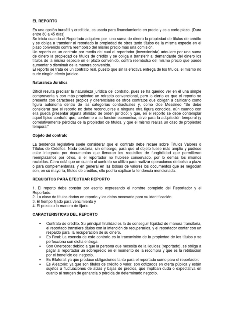 Definición y características del reporto | PDF | Dinero | Beneficio ...