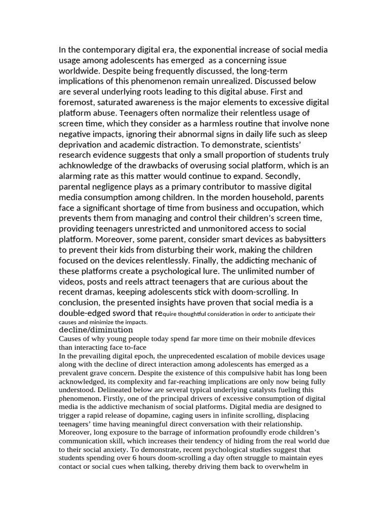 Causes of Overusing Social Media | PDF | Flood | Adolescence