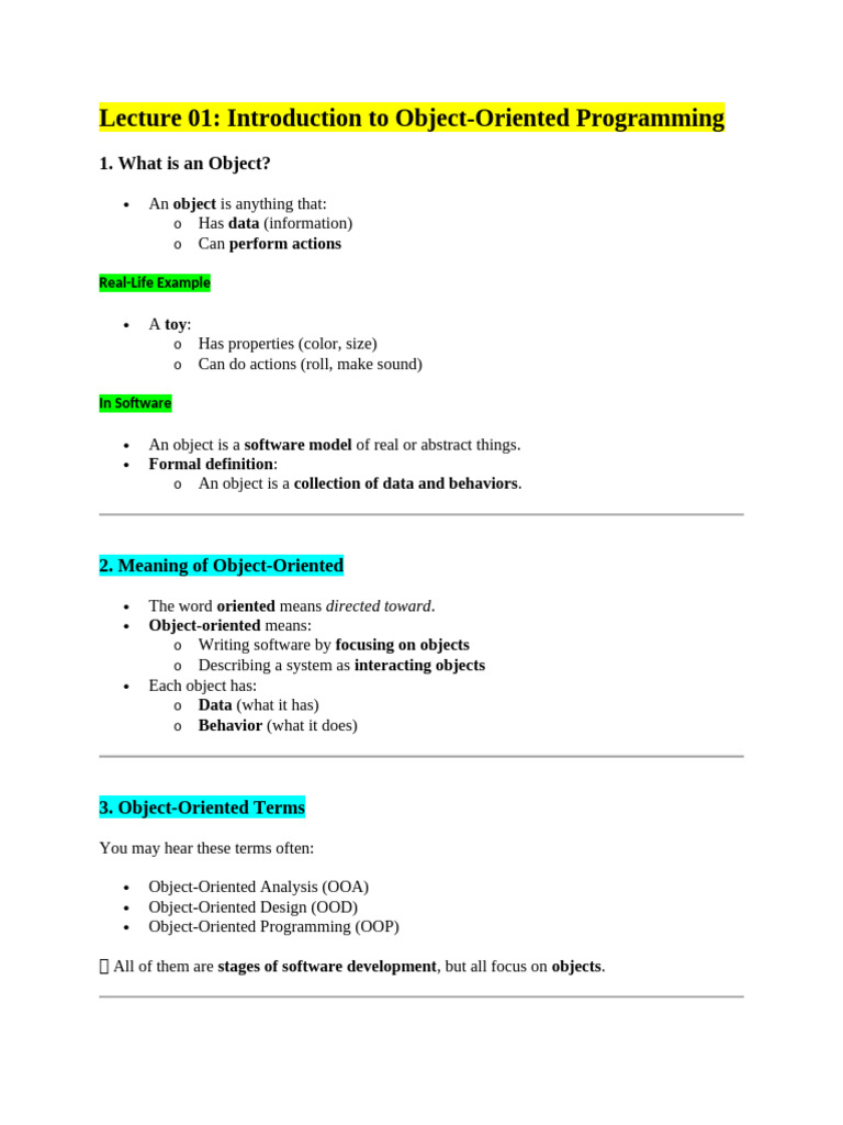 Lecture 01 Introduction | PDF | Object Oriented Programming | Computer ...