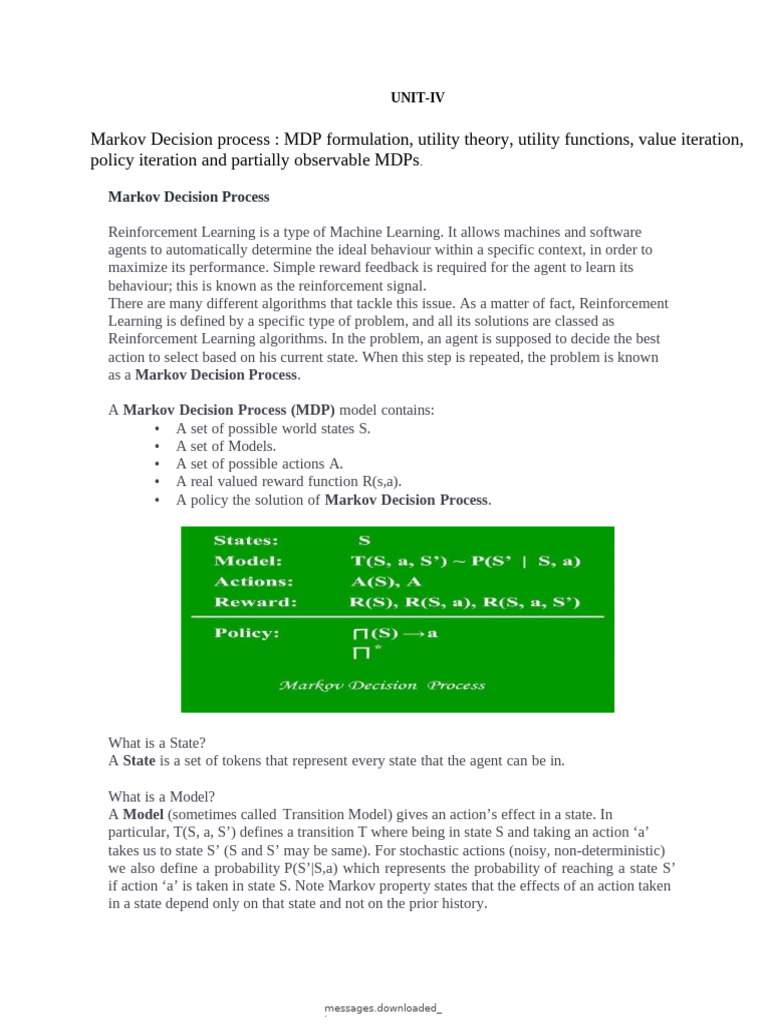 Ai Unit 4 Markov Decision Processes Utility Theory Value Iteration ...