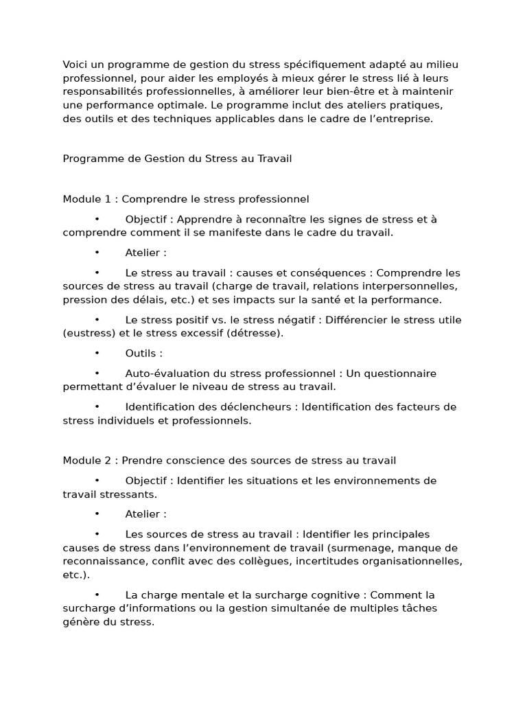 Gestion Du Stress Au Travail | PDF | Stress (Biologie) | Syndrome d ...