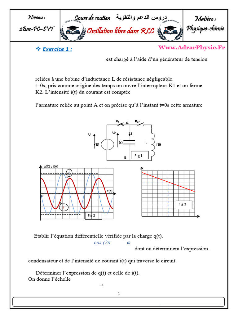 Série 3 - Oscillation Libre Dans RLC | PDF | Condensateur | Tension ...