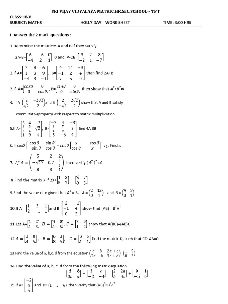 VM Work Sheet m1 | PDF | Algebra | Linear Algebra