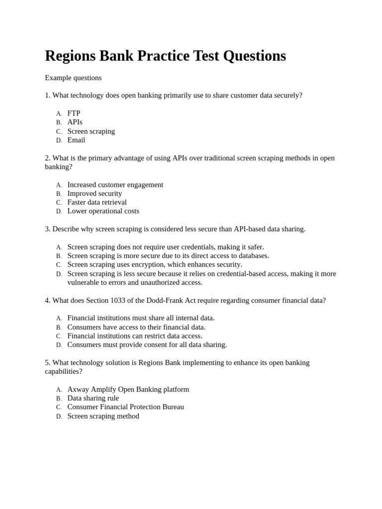 Regions Bank Practice Test | PDF | Reliability Engineering | Business