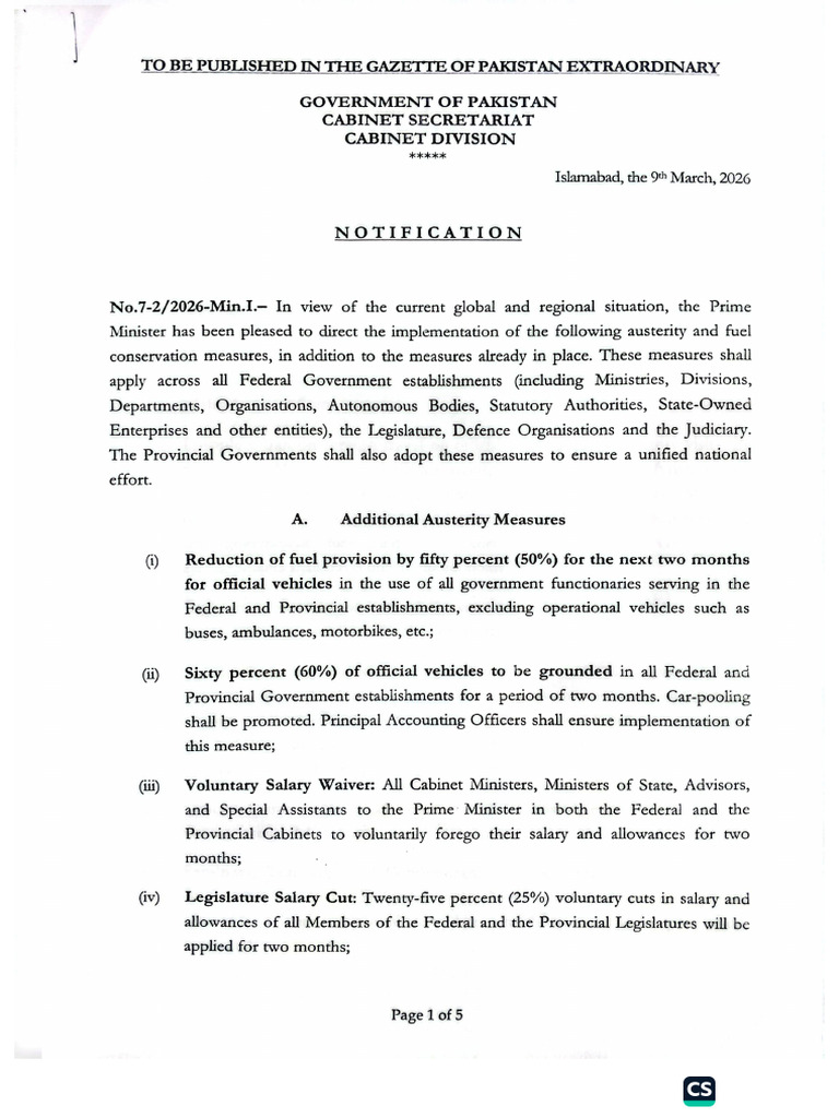 Austerity Measures 2026 SEPCO | PDF