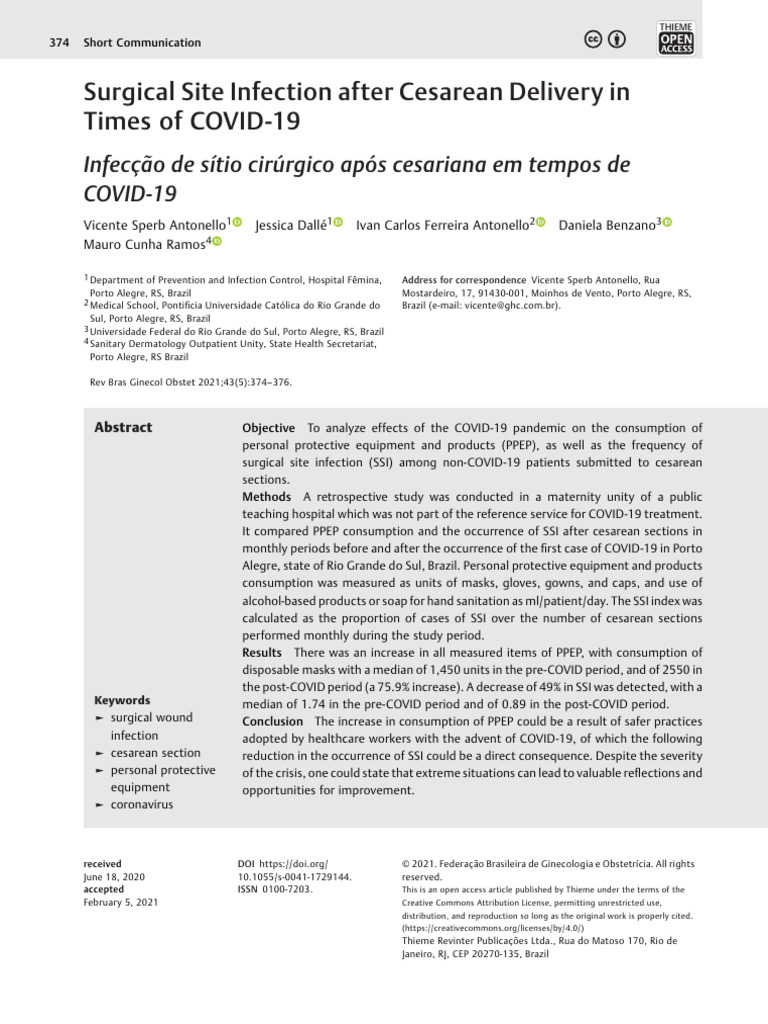 Surgical Site Infection After Cesarean Delivery in Times of COVID-19 ...