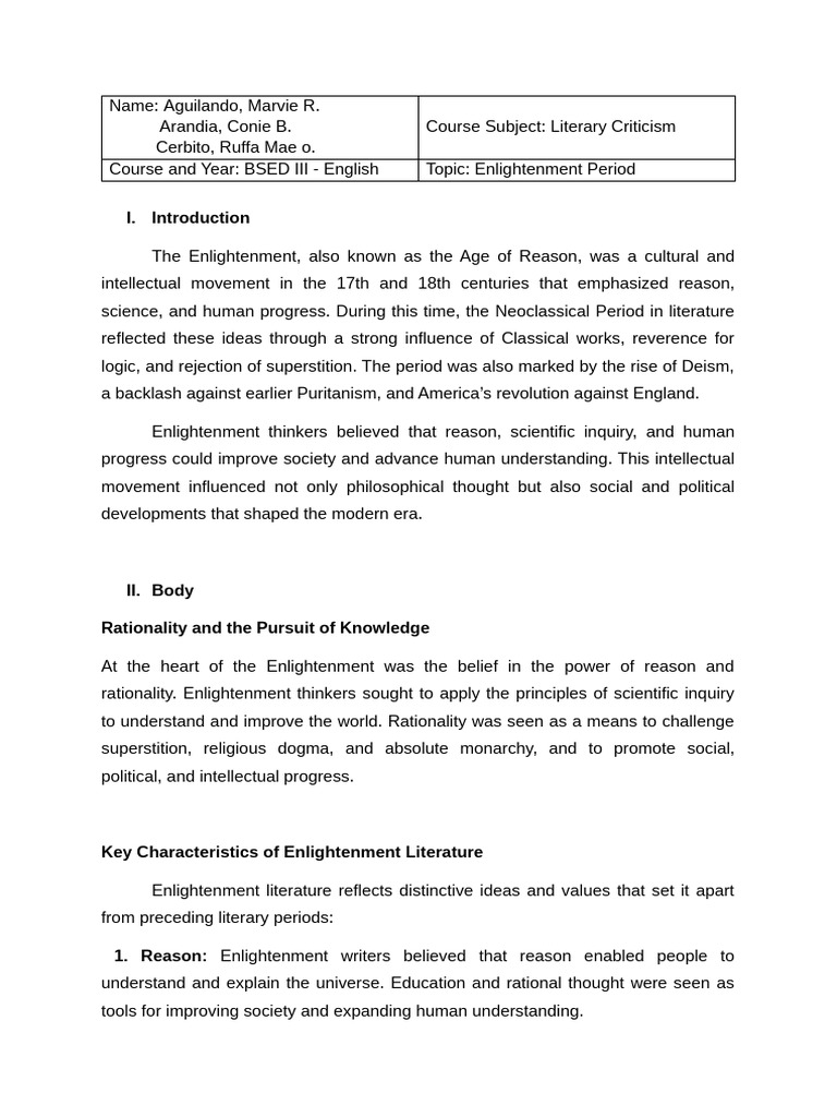 2.0 Enlightenment Period | PDF | Age Of Enlightenment | Reason
