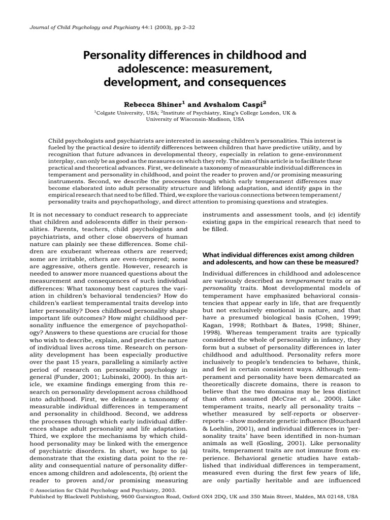 JCPP 178 | PDF | Temperament | Social Inhibition