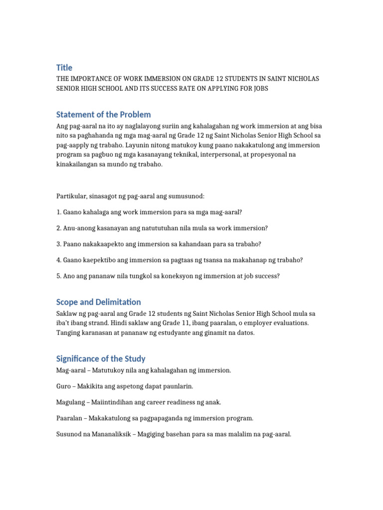 Complete Research Paper Work Immersion | PDF