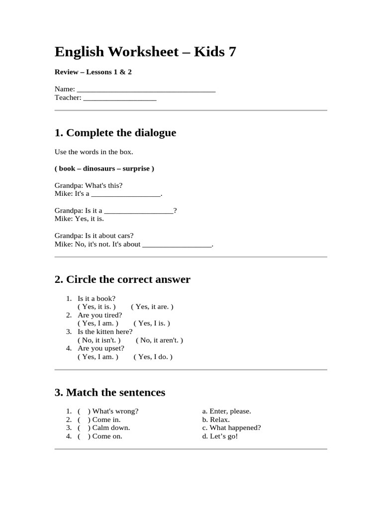 Worksheet - Lessons 1 & 2 | PDF