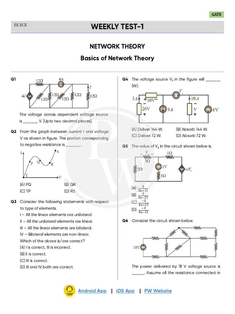 Network Theory Weekly Test 01 - Question & Answer Key PDF | PDF ...