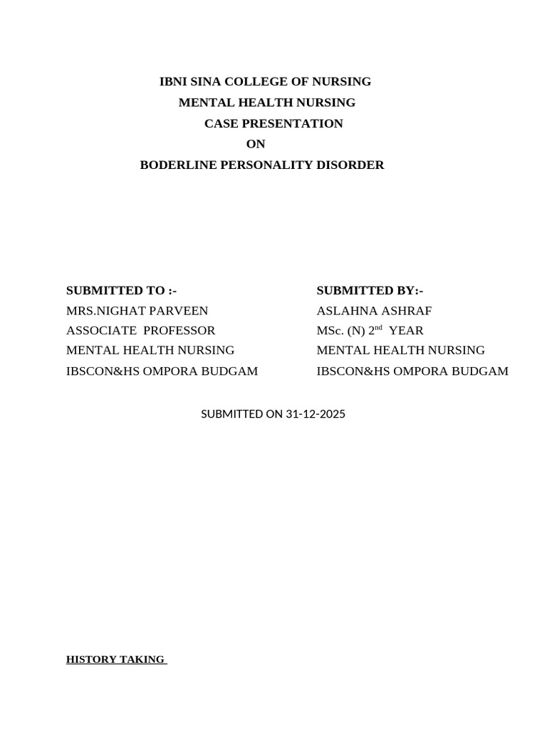 Boderline Personality Disprder Case Presentation New | PDF | Borderline ...