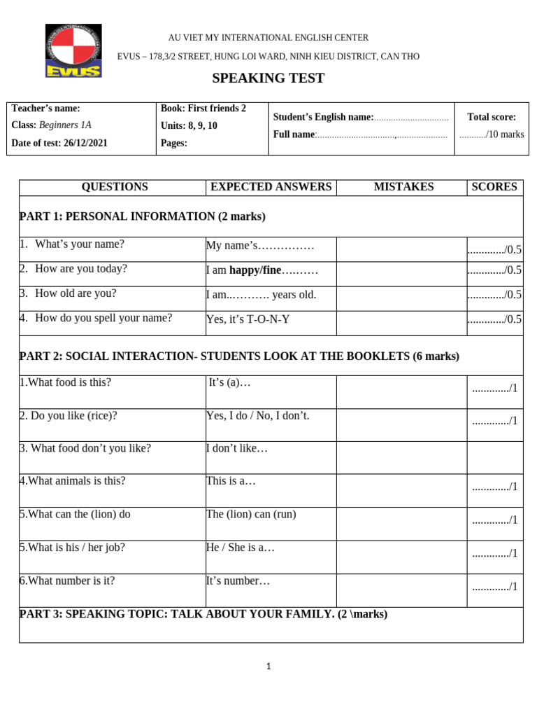Final Speaking Test - MS - Huynh | PDF | Chess Theory | Chess