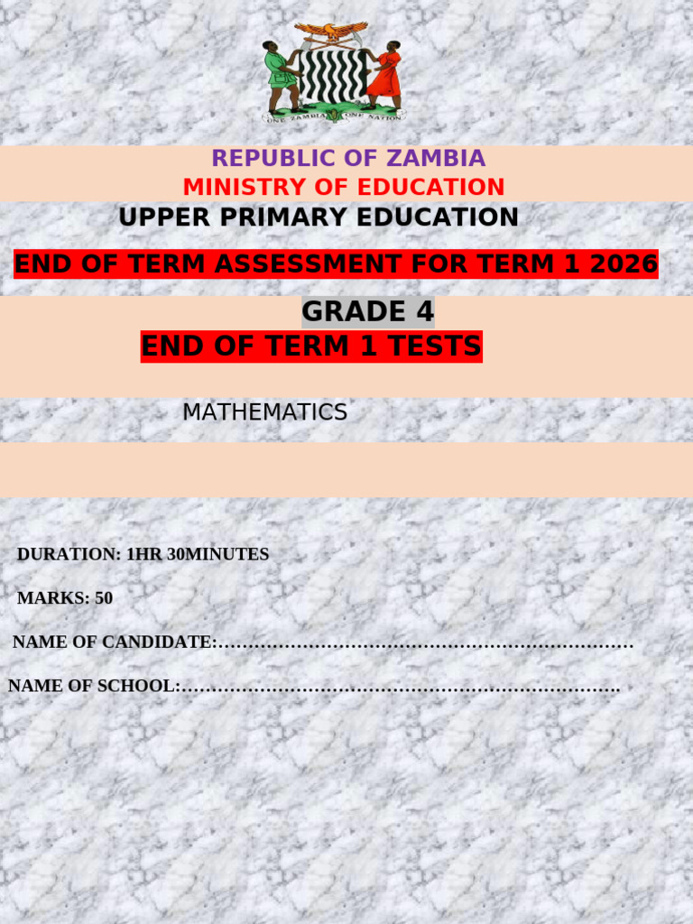 Grade 4 CBC Test Maths Term 1 2026 | PDF | Mathematics