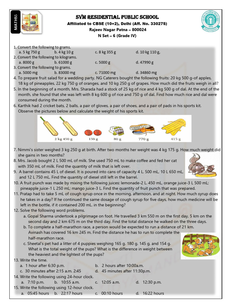 N Set - 6 (Grade - IV - Maths) | PDF