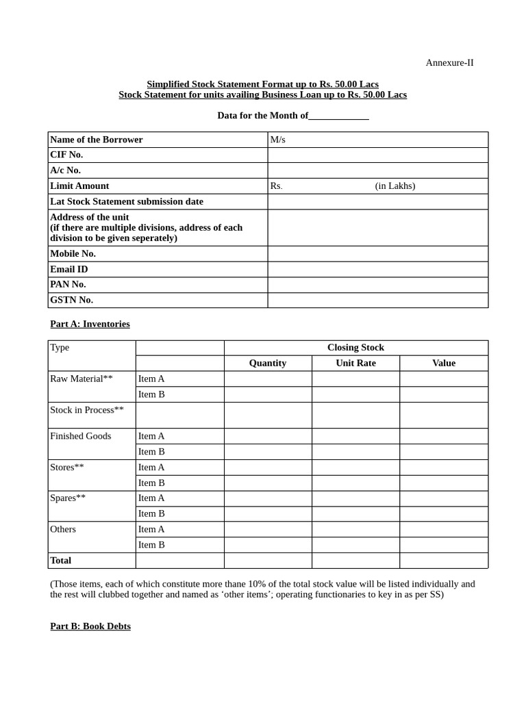 Stock Statement WORD | PDF | Banks | Debt