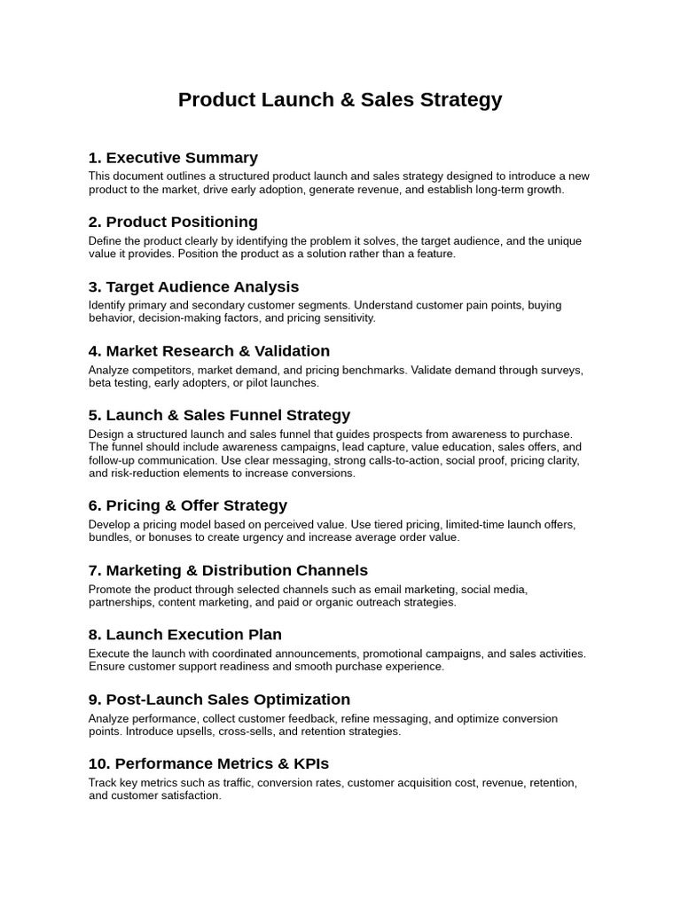 Product Launch and Sales Strategy | PDF