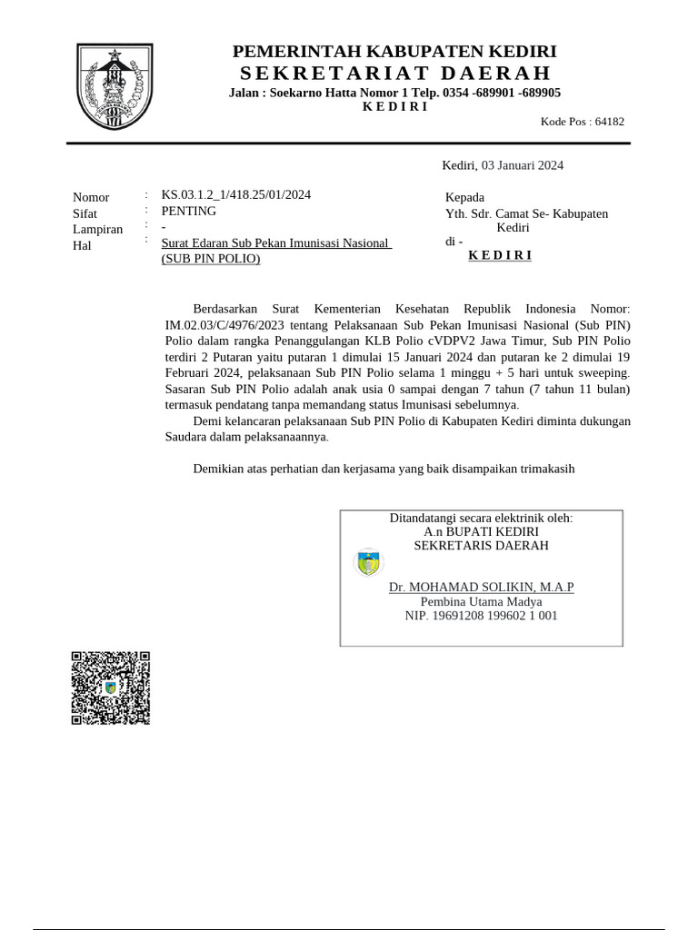 Surat Edaran Sub Pin Polio | PDF
