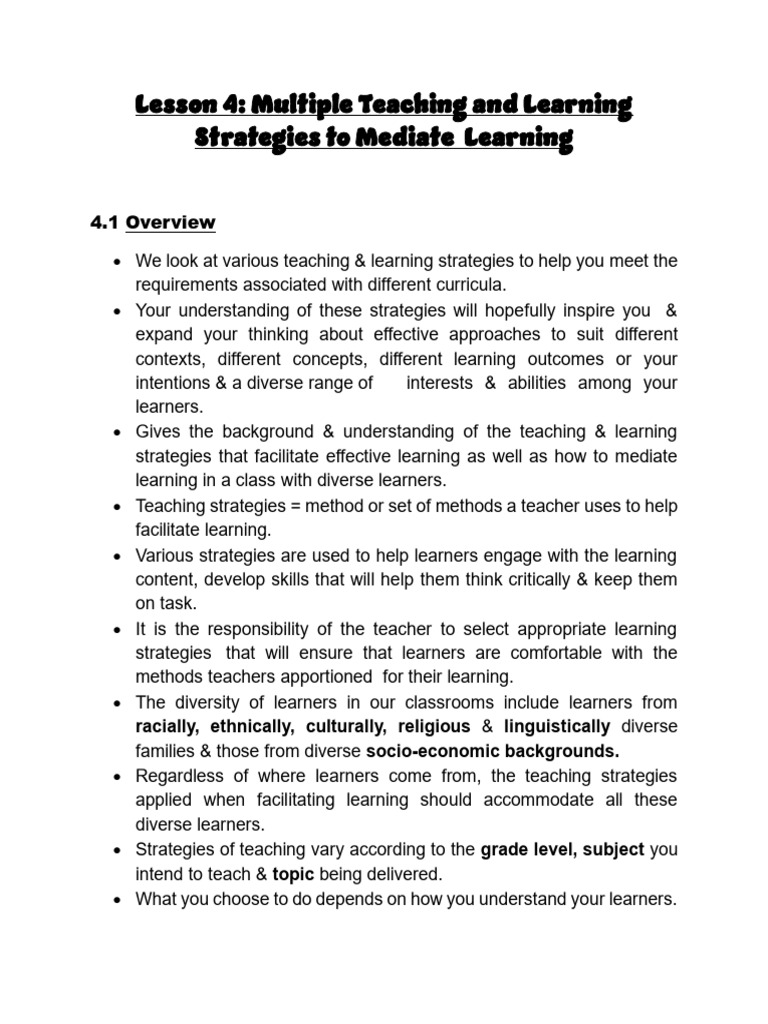 BPT1501 Lesson 4 Notes | PDF | Learning | Curriculum