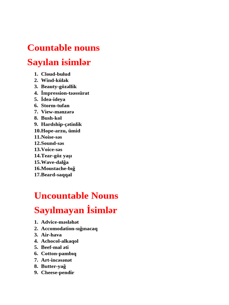 Count, Non-Count Words | PDF