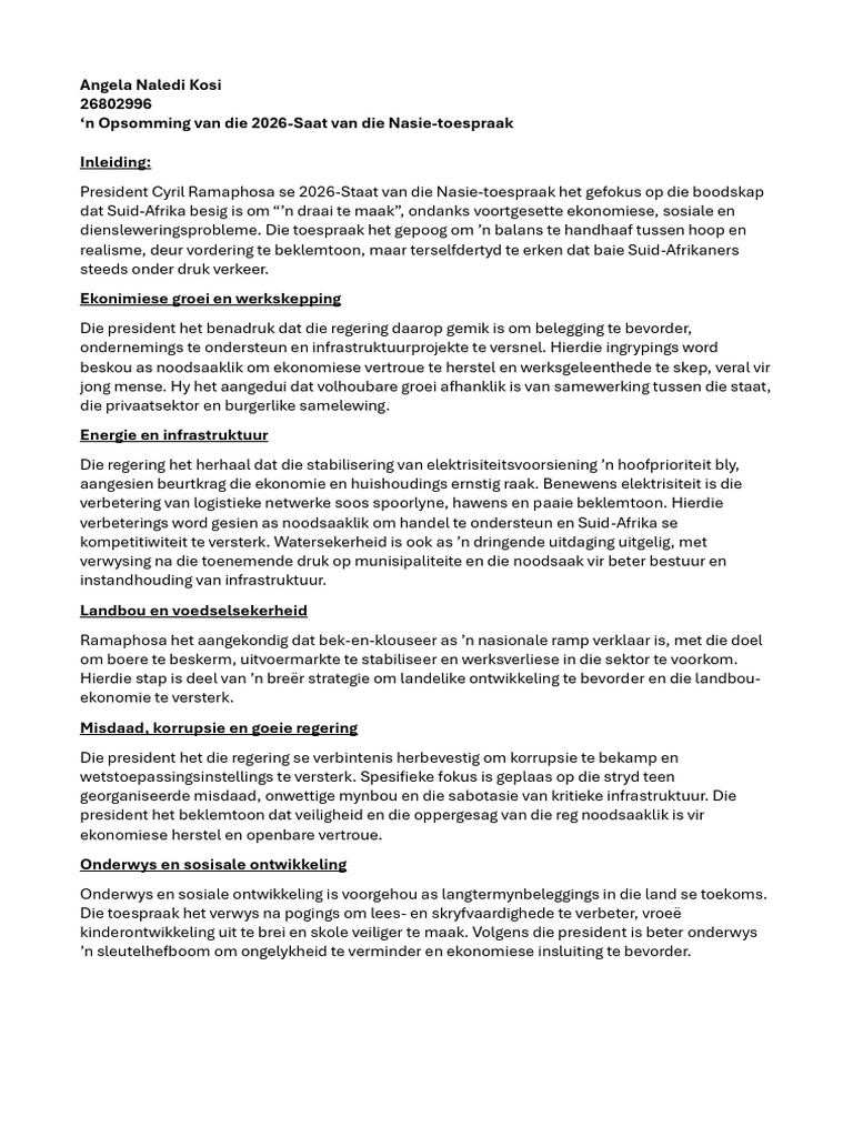 AFK1503 - SONA Opsomming | PDF