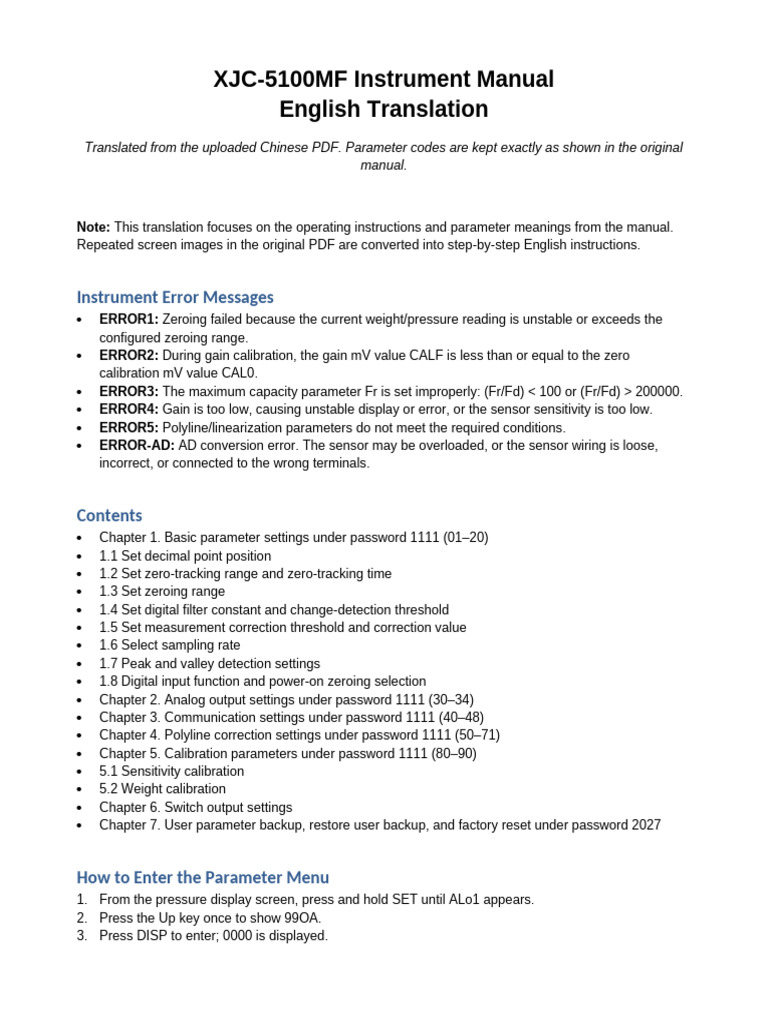 XJC-5100MF English Translated Manual | PDF | Parameter (Computer ...