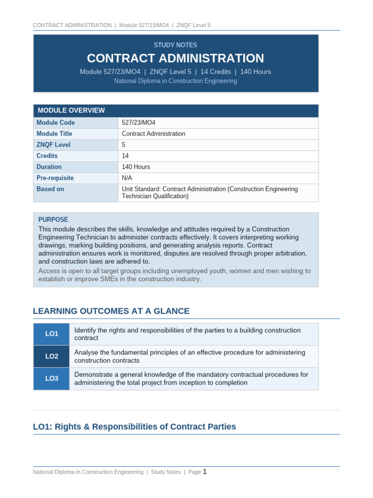 Contract Admin Study Notes | PDF