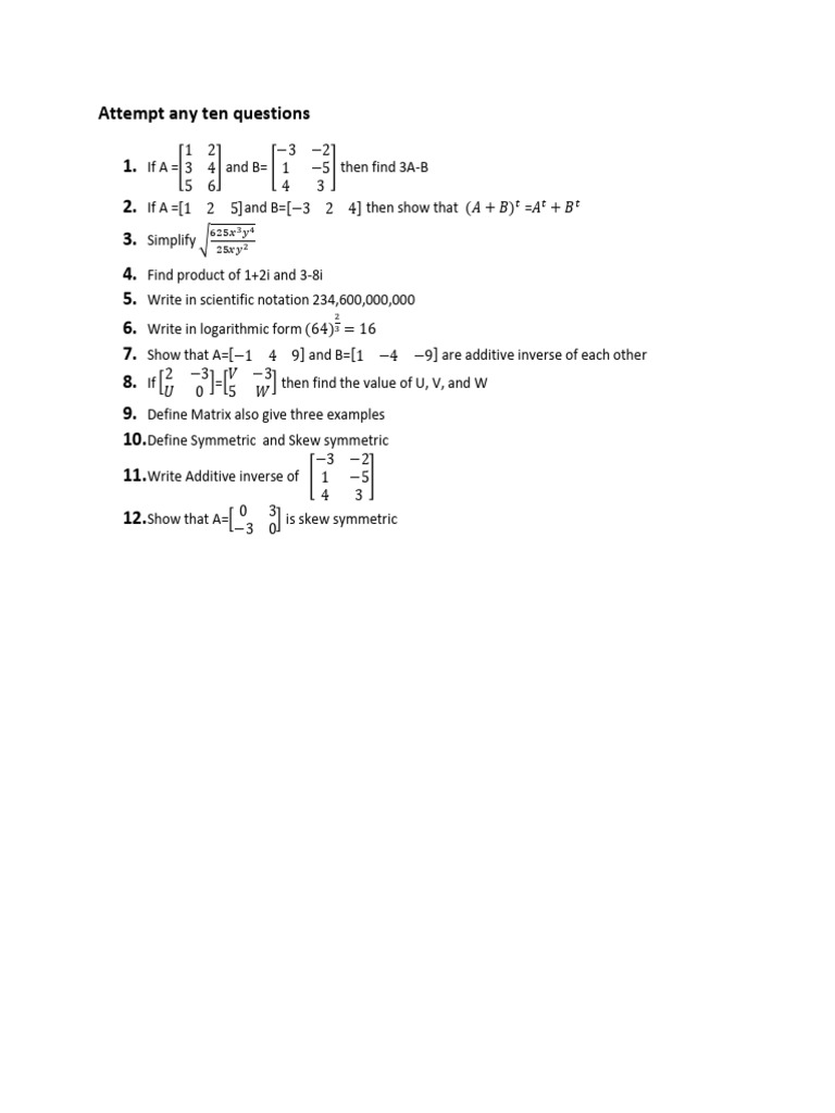 Attempt Any Ten Questions | PDF