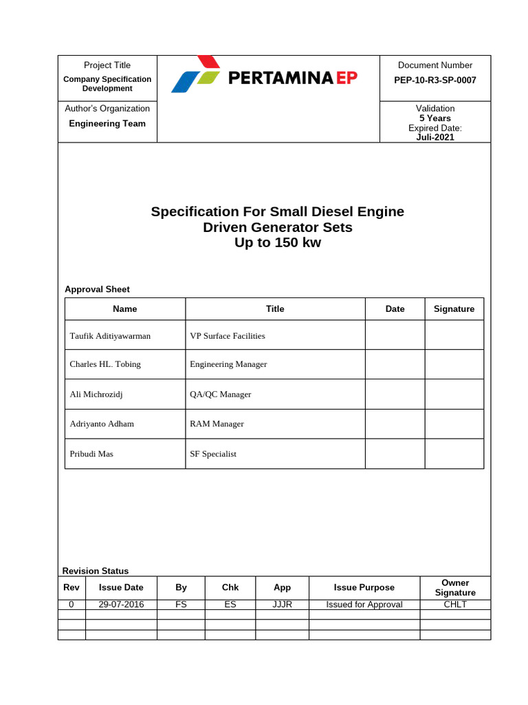 PEP-10-R3-SP-0007 Specification For Small Diesel Engine Driver ...