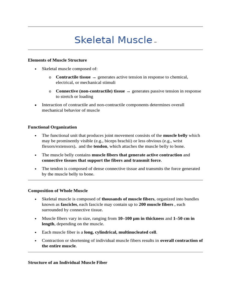 Muscle Structure and Function | PDF | Muscle Contraction | Skeletal Muscle