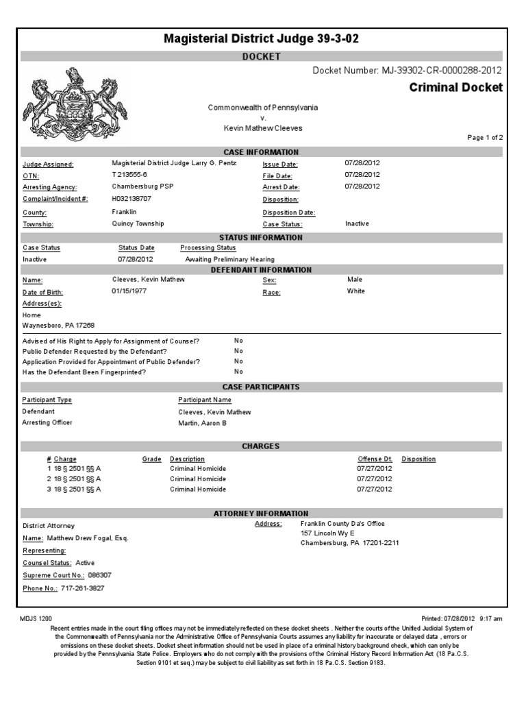 Docket Sheet | PDF | Criminal Record | Magistrate
