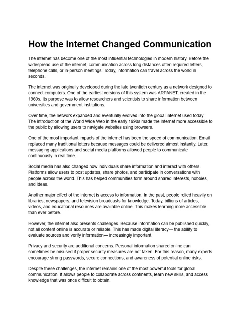 How The Internet Changed Communication | PDF | Internet | Popular ...