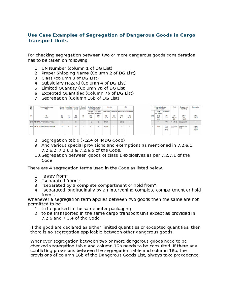 Use Case Segregation of Dangerous Goods in Cargo Transport Units | PDF ...