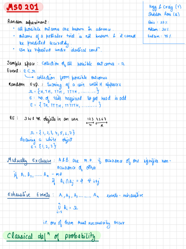 LEcture Notes | PDF | Probability Theory | Probability