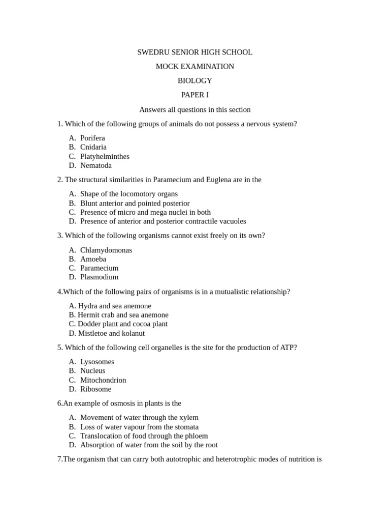 Mock - Swedru Senior High School | PDF | Zygosity | Biology