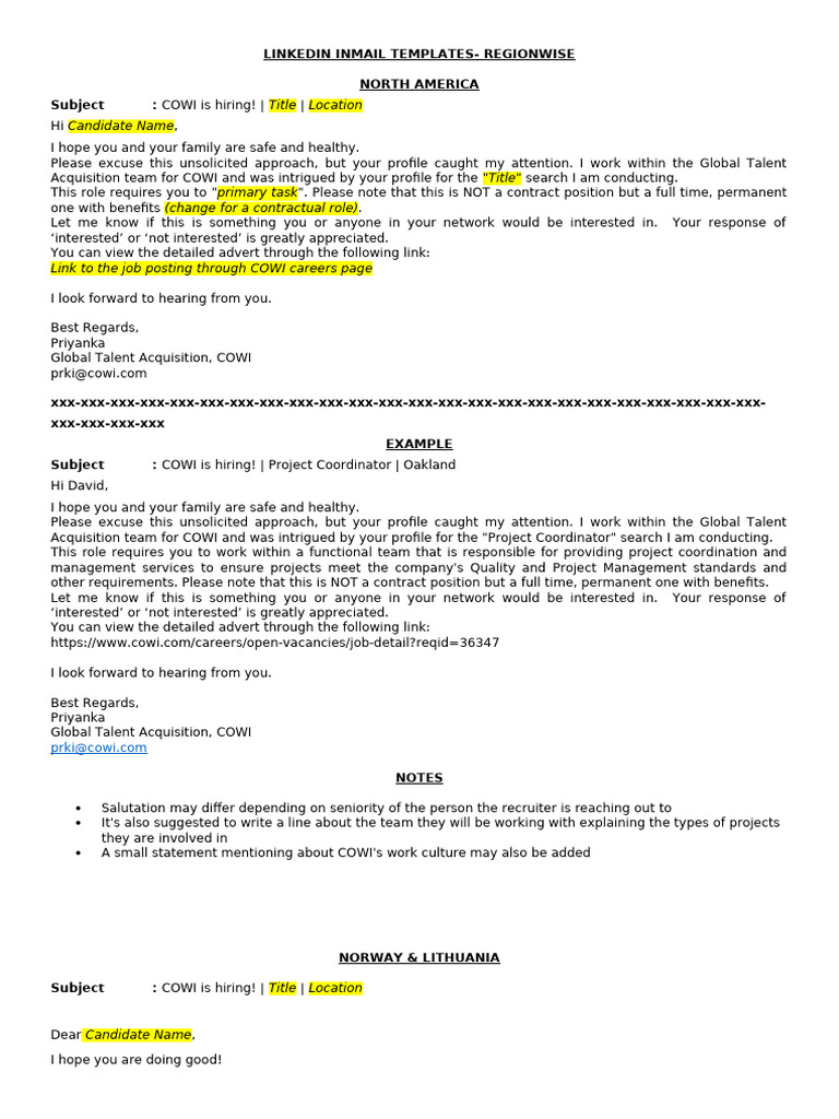 LinkedIn Inmail Template - NA | PDF | Recruitment