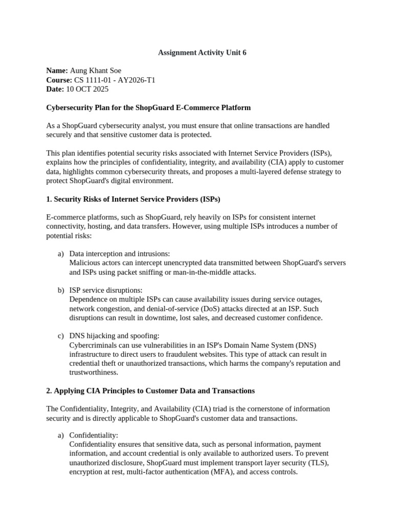 CS 1111-01 - AY2026-T1 Assignment Activity Unit 6 | PDF | Security ...