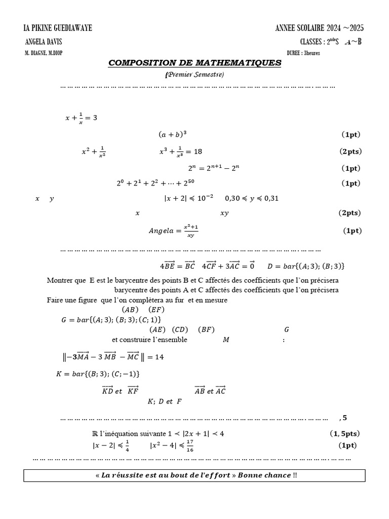 Composition de Maths Angela 2sa Et B. 3heures | PDF