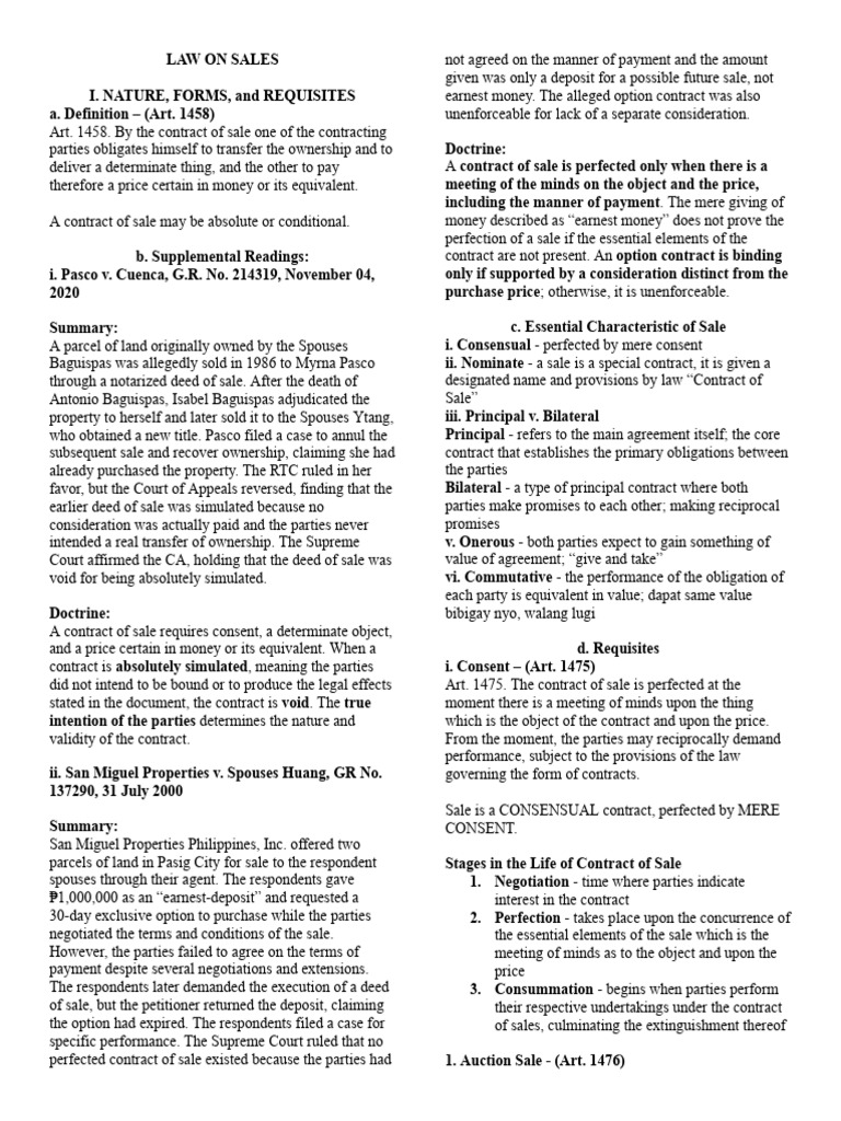 Law On Sales | PDF | Auction | Offer And Acceptance